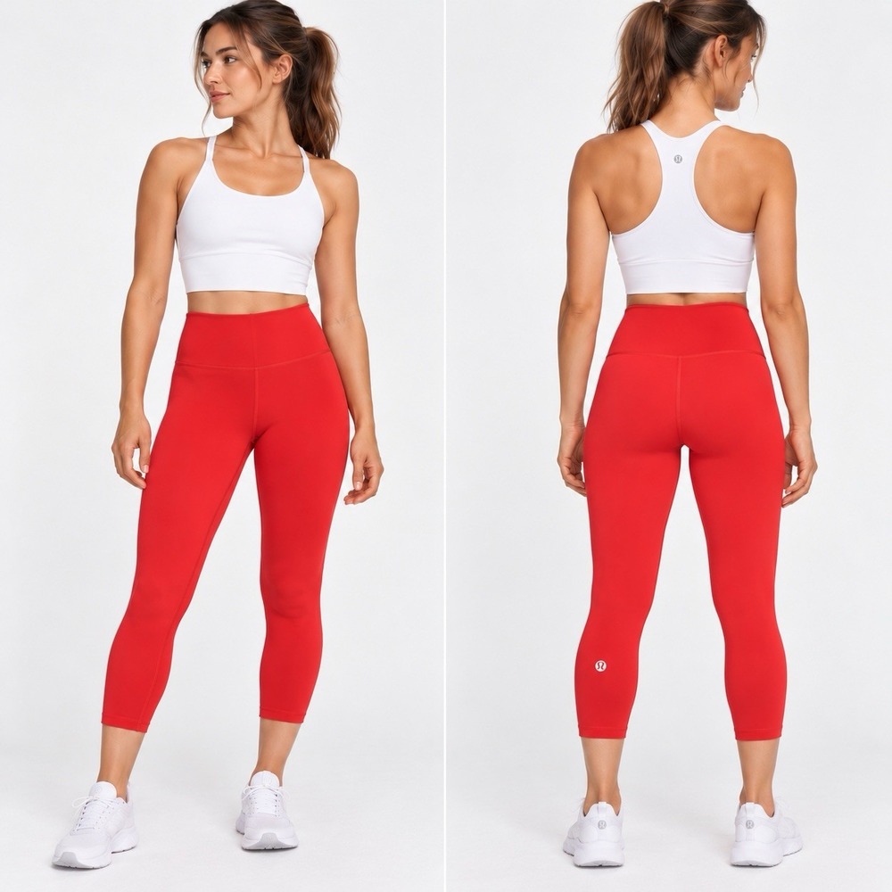 Lululemon Wunder Train High Rise Crop 23 Hot Heat Leggings Red Size 6 Perfect